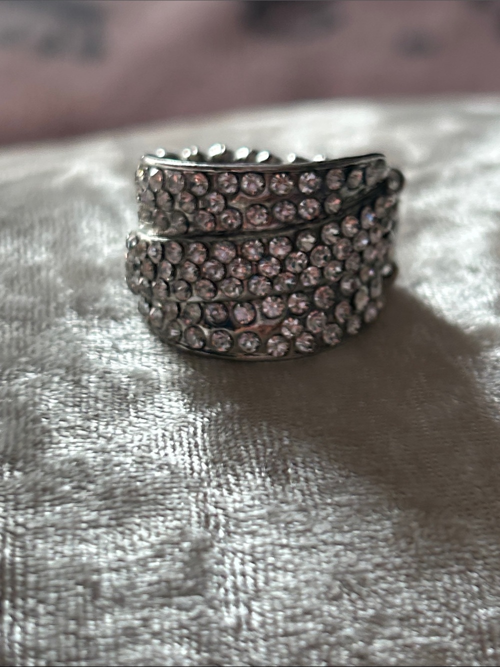 Crystal Pave Silver Tone Stretch Band Ring - Sparkling Statement